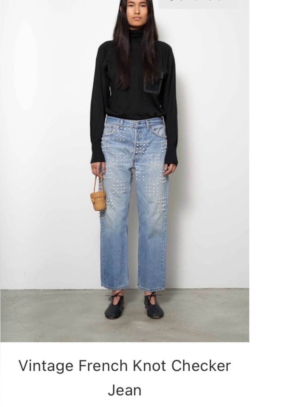 B SIDES Light Blue Straight-Leg Jeans with French Knot Checkered Pattern NWOT